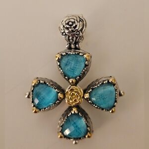Konstantino Sterling Silver and 18 Karat Gold Chrysocolla Crystal Doublet Cross